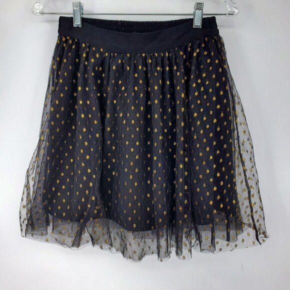 NWT Modcloth Women's Tulle Black and Gold Polka Dot Pull On Skirt XS - Picture 1 of 8